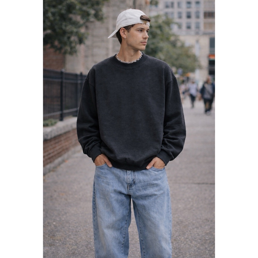 Vintage 90s Jerzees Blank Crewneck‎ Sweatshirt Mens XL USA Made Boxy Black Y2K